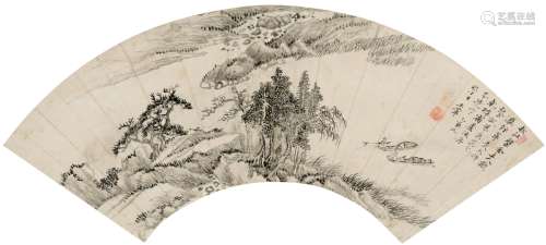 王翚（1632～1717） 1705年作 秋江泛舟图 扇页 水墨纸本