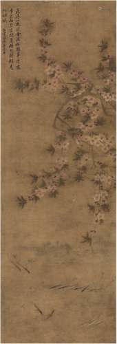 恽寿平（1633～1690）（款） 桃花游鱼图 镜片 设色绢本