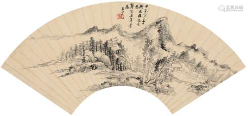 王宸（1720～1797） 1784年作 仙馆澄秋图 扇页 水墨纸本