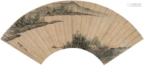 文伯仁（1502～1575）（款） 溪山行舟图 扇页 设色纸本
