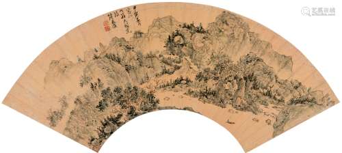 张翮（明万历～崇祯） 1554年作 苍林山色图 扇页 设色洒金纸本