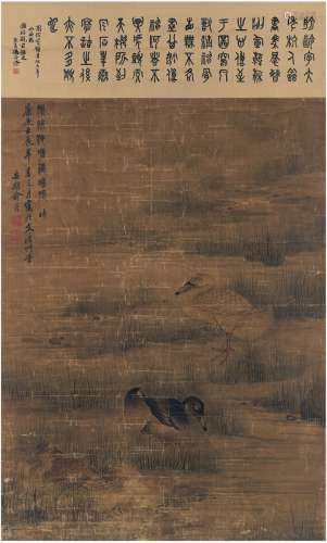 俞龄（清） 1712年作 绿池睡鸭图 立轴 设色绢本