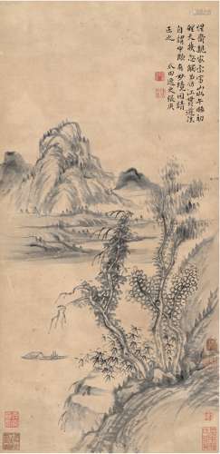 张庚（1685～1760） 溪山行舟图 立轴 水墨纸本