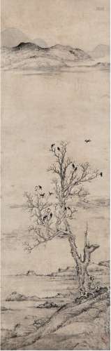 宋懋晋（？～1620年后） 寒枝栖禽图 镜片 水墨纸本
