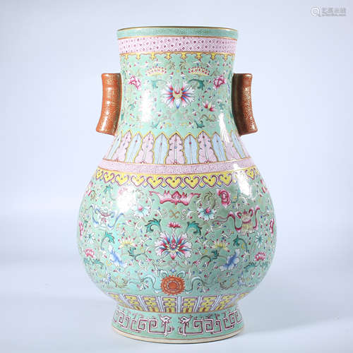 Qing Dynasty Qianlong pastel double ear bottle