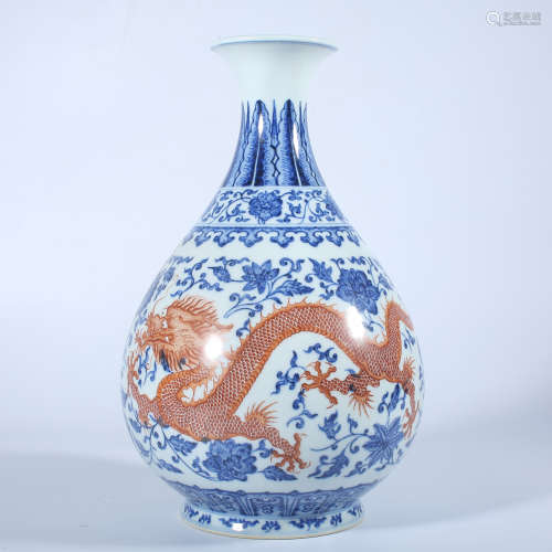 Qing Dynasty Yongzheng blue and white red jade pot spring bo...
