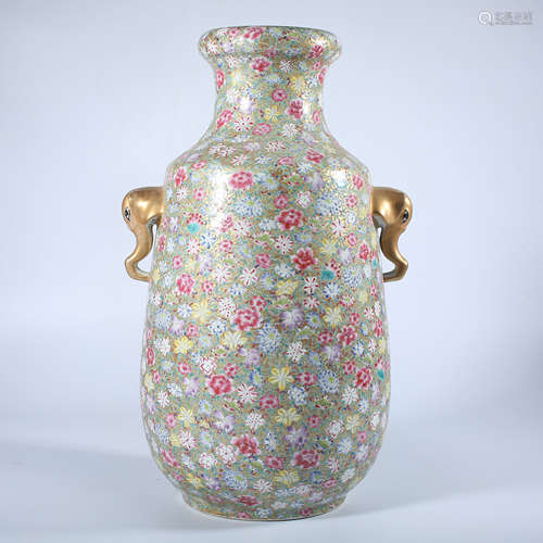 Qing Dynasty Qianlong pastel double ear bottle