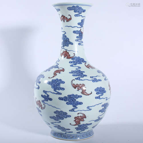 Qing Dynasty Qianlong blue and white underglaze red bottle