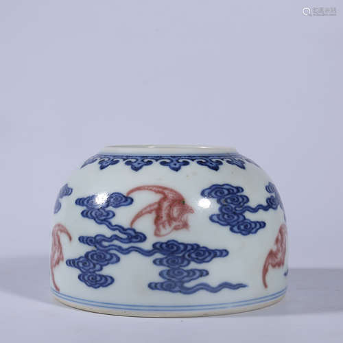 Qing Dynasty Qianlong blue and white underglaze red pen wash