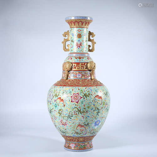 Qing Dynasty Qianlong pastel double ear bottle