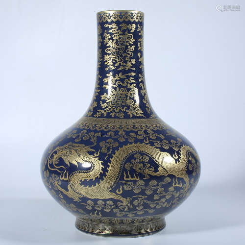 Gold colored bottle with blue background in Guangxu of Qing ...