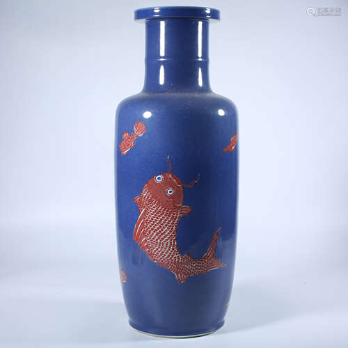 Blue glazed mallet bottle of Kangxi in Qing Dynasty