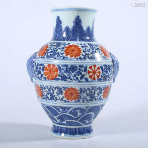 Qing Dynasty Qianlong blue and white red bottle