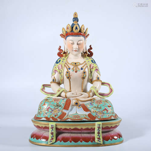 Sitting statues of porcelain Bodhisattvas in the Qing Dynast...