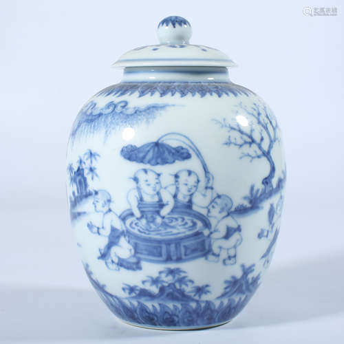 Qing Dynasty blue and white covered pot