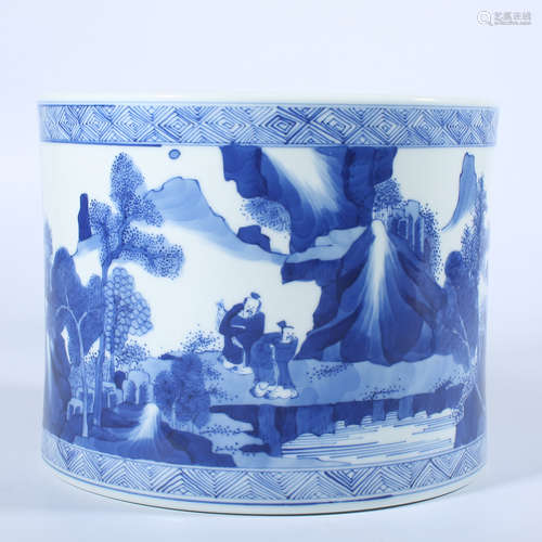 Qing Dynasty Kangxi blue and white pen holder