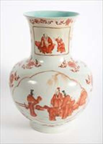 Chinese Iron Red Gilt and Turquoise Blue Glazed Vase, Qianlo...
