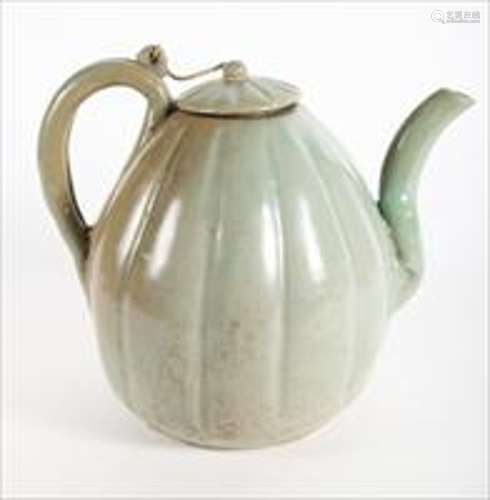 Celadon Glazed Gourd Form Tea Pot, Goreyo-style but 20th Cen...
