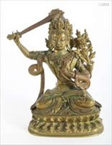 Sino Tibetan Gilt Bronze Figure, Flaming Sword A9WAB