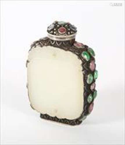 Chinese Gem Inset White Jade and Silver Snuff Bottle, Qing D...