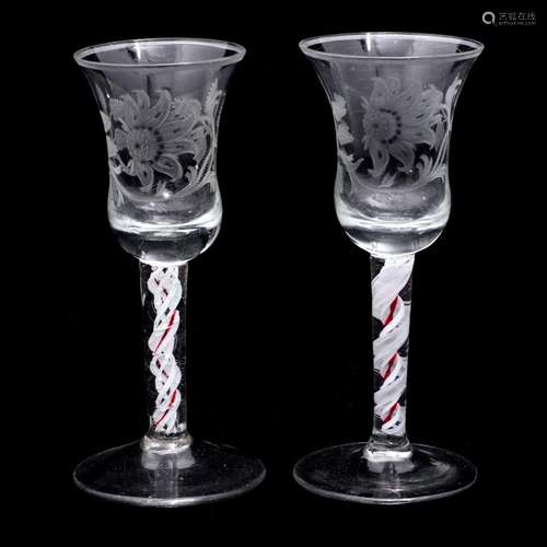 A PAIR OF COLOUR-TWIST WINE GLASSES