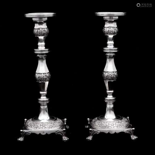 A PAIR OF ROMANTIC CANDLESTICKS