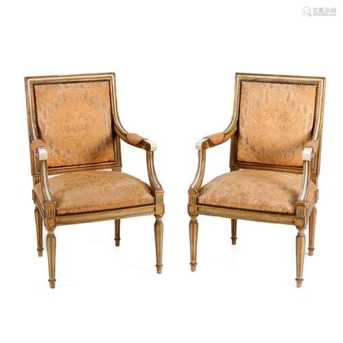 A PAIR OF LOUIS XVI STYLE FAUTEUILS