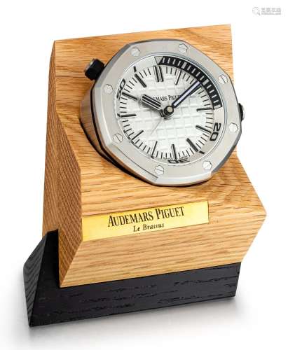 Royal Oak, A stainless steel alarm desk clock with wooden st...