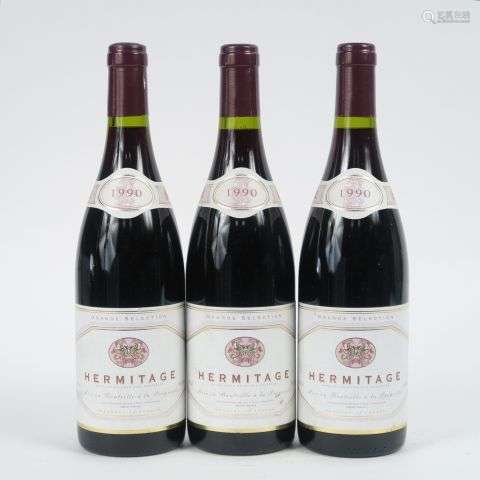 3 BOUTEILLES HERMITAGE - 1990 - 1,5 CM