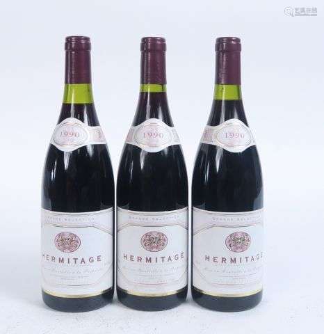 3 BOUTEILLES HERMITAGE - 1990 - 1 à 1 CM/2 à 2 CM