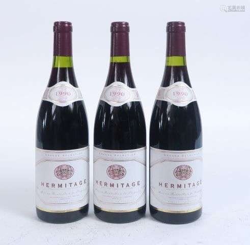 3 BOUTEILLES HERMITAGE - 1990 - 3 à 2 CM