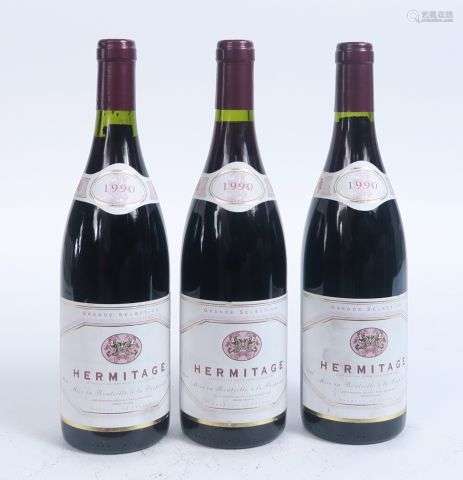 3 BOUTEILLES HERMITAGE - 1990 - 2 à 1,5 CM/1 à 2 CM