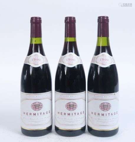 3 BOUTEILLES HERMITAGE - 1990 - 1 à 1,5 CM/1 à 2 CM/1 à 2,5 ...