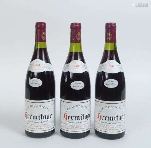 3 BOUTEILLES HERMITAGE 'LES DIONNIERES' FAYOLLE - 1989 - 3 à...