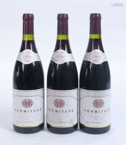 3 BOUTEILLES HERMITAGE - 1990 - 3 à 2 CM