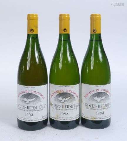 3 BOUTEILLES CROZES HERMITAGE BLANC DOMAINE COLOMBIER - 1994...