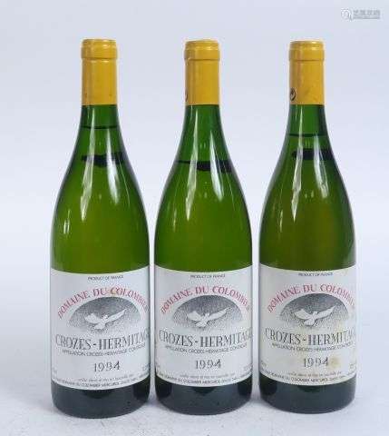 3 BOUTEILLES CROZES HERMITAGE BLANC DOMAINE COLOMBIER - 1994...