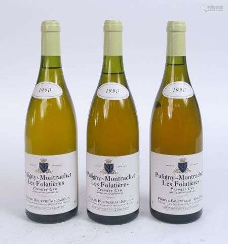 3 BOUTEILLES PULIGNY MONTRACHET 1er CRU 'LES FOLATIERES' P. ...