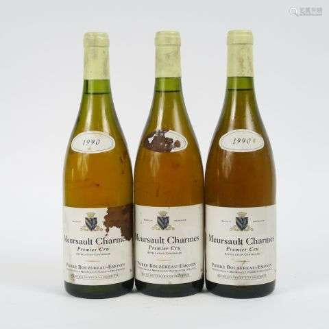 3 BOUTEILLES MEURSAULT CHARMES 1er CRU P. BOUZEREAU EMONIN -...