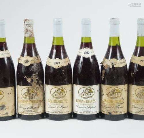 6 BOUTEILLES BEAUNE GREVES DOMAINE DE BAPTAULT - 1987 - 1 ET...