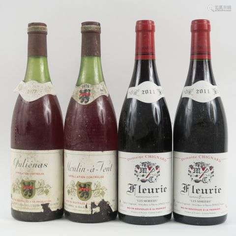 4 BOUTEILLES : 2 FLEURIE 'LES MORIERS' 2011 - 1 JULIÉNAS 197...