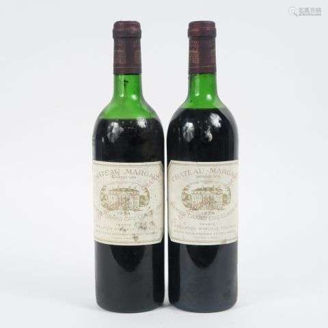 2 BOUTEILLES CHÂTEAU MARGAUX 1er GCC GRAVES - 1974 - 1 MEP/1...