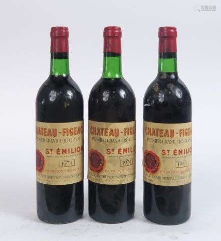 3 BOUTEILLES CHÂTEAU FIGEAC 1er GCC ST EMILION - 1974 - BG