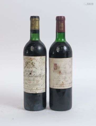 2 BOUTEILLES PAUILLAC : 1 PAUILLAC DU CHÂTEAU LATOUR 1973 LB...