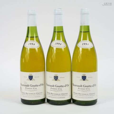 3 BOUTEILLES MEURSAULT 'GOUTTE D'OR' 1er CRU P. BOUZEREAU EM...