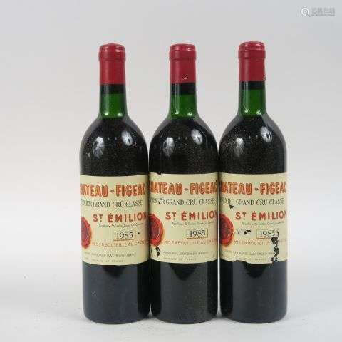 3 BOUTEILLES CHÂTEAU FIGEAC 1er GCC ST EMILION - 1985 - LB/2...