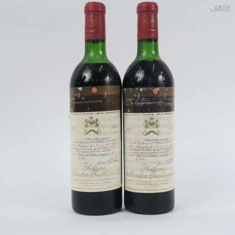 2 BOUTEILLES CHÂTEAU MOUTON ROTHSCHILD 1er GCC PAUILLAC - 19...