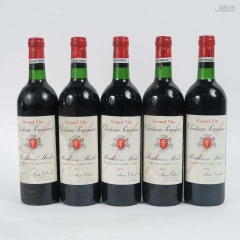 5 BOUTEILLES CHÂTEAU POUJEAUX MOULIS - 1975 - BG