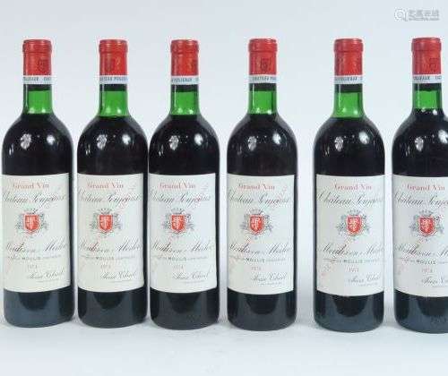 6 BOUTEILLES CHÂTEAU POUJEAUX MOULIS - 1974 - 5 BG/1 LB