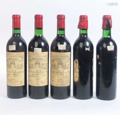 5 BOUTEILLES CHÂTEAU LA LAGUNE GCC HAUT MEDOC - 1969 - 3 BG+...